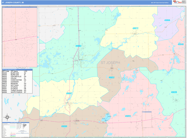 St. Joseph County, MI Wall Map